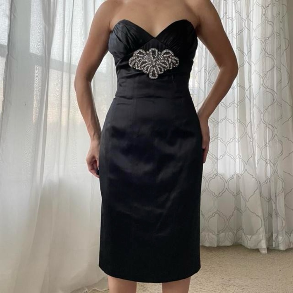 Betsey Johnson Strapless Rhinestone Embellished sweetheart corset dress Black 4